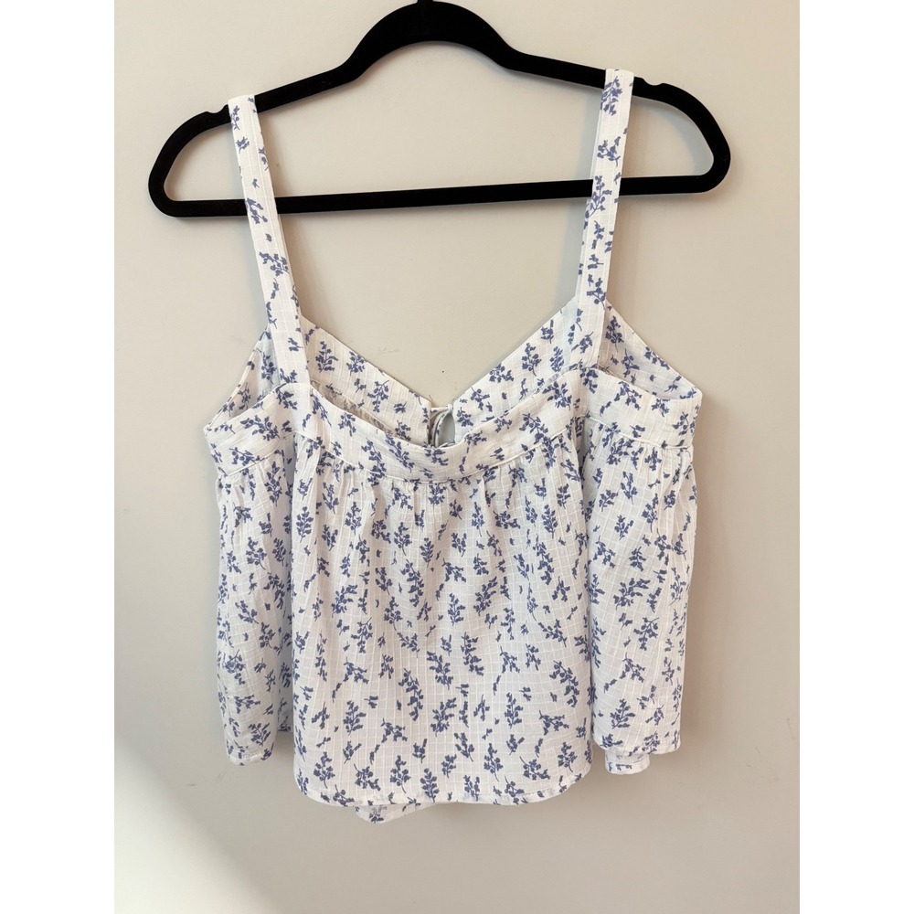 Storia Blue Floral Tie Front Cami Top White Textured Size Large Cottagecore